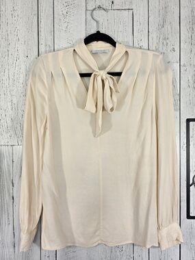 Topshop Cream Bow Blouse Size US 6 Vintage Inspired Business Work Office